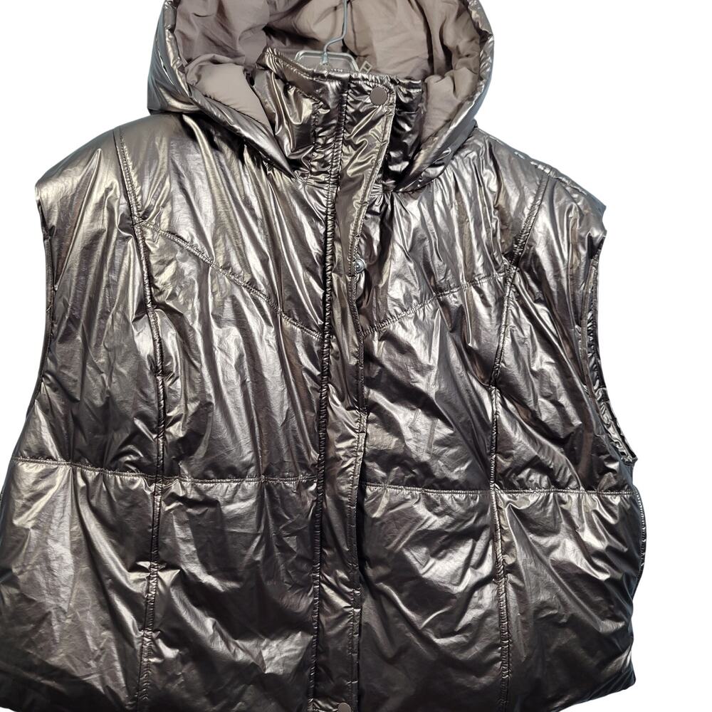 Daily Practice By Anthropologie Gold Metallic Cropped Hooded Puffer Vest Size 2X - Picture 2 of 8